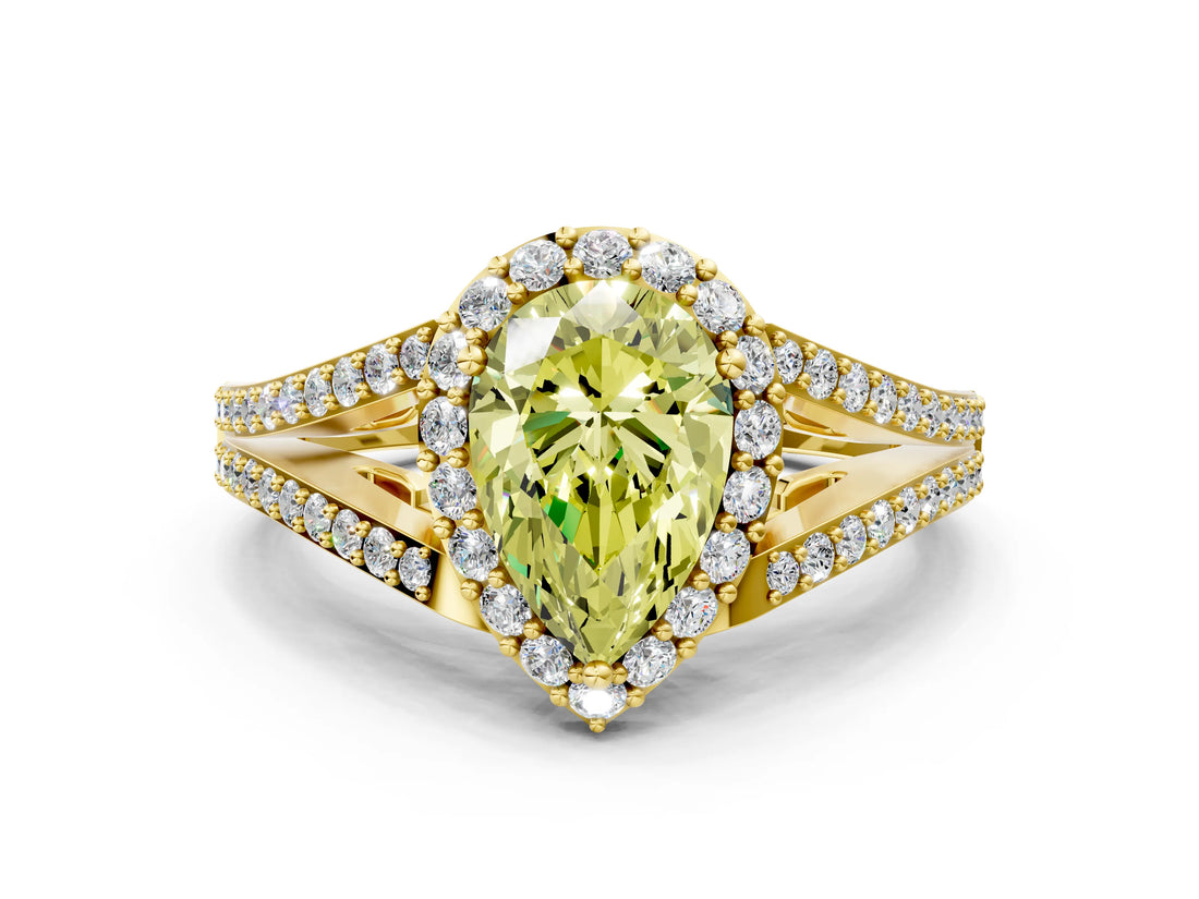 Yellow gold Fancy Yellow Pear  Halo Split Shank Pave Diamond Ring with Four-Prong Setting_49