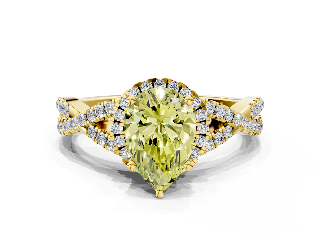 Yellow gold Fancy Yellow Pear  Halo Twist Band Solitaire Prong Setting Ring_79