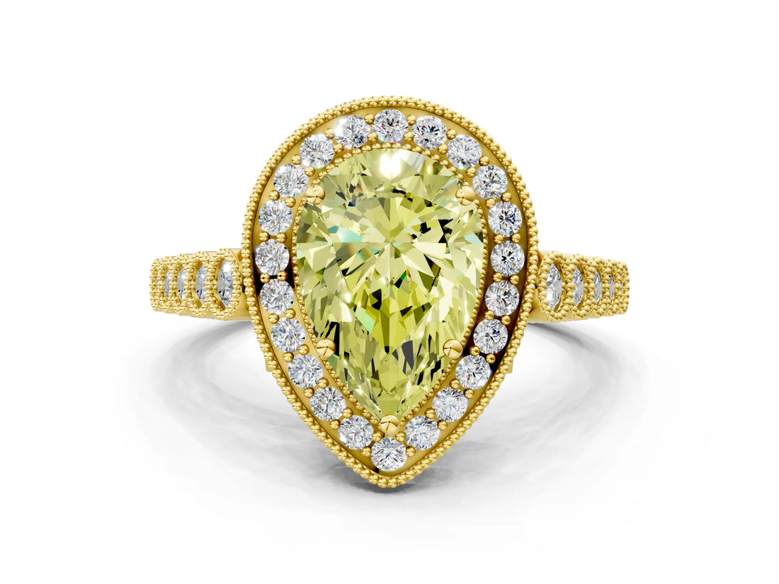 Yellow gold Fancy Yellow Pear  Halo Twist Band Solitaire Ring with Six-Prong Setting_32