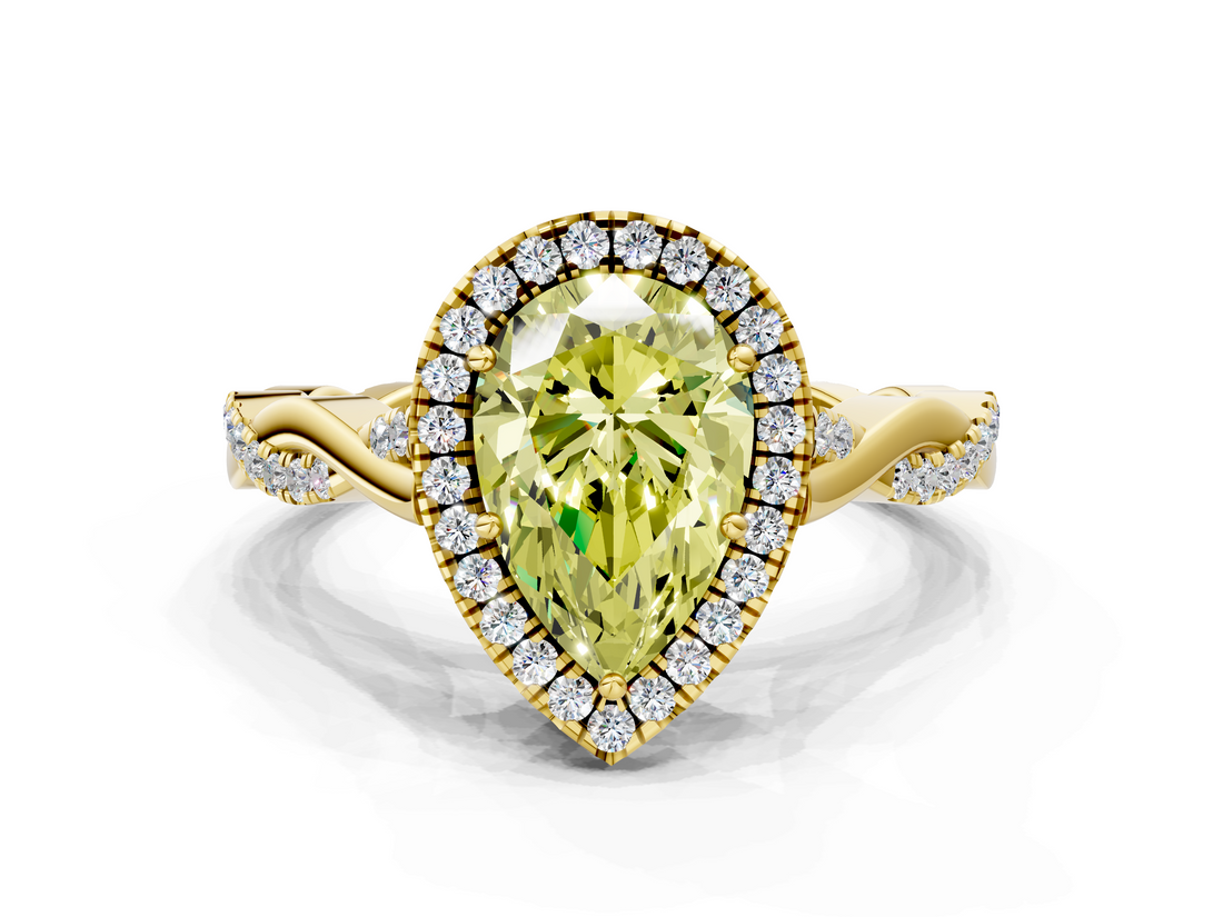 Yellow gold Fancy Yellow Pear  Halo Twist Band Solitaire Ring_20