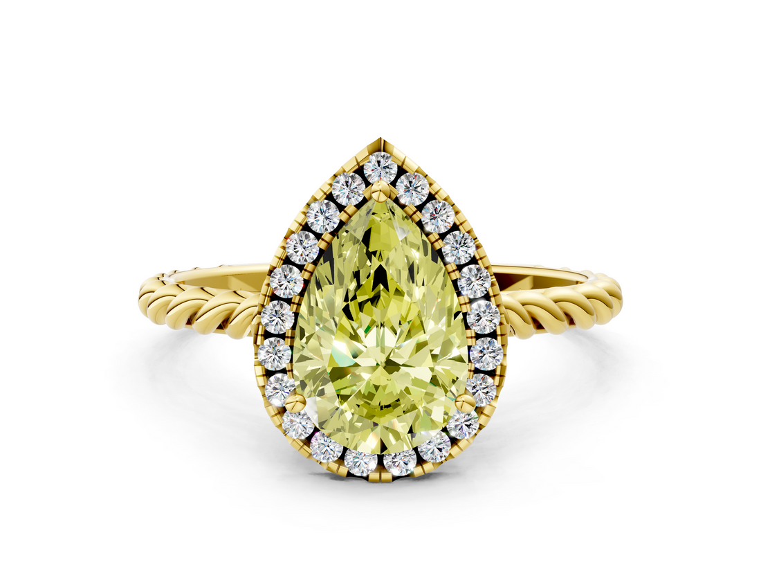 Yellow gold Fancy Yellow Pear  Halo Twisted Band Four-Prong Diamond Ring_20