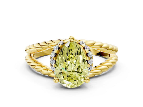 Yellow Gold Pear-Shaped Engagement Ring Setting for Fancy Yellow Center with Rope Split Shank