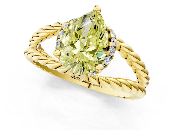Yellow Gold Pear-Shaped Engagement Ring Setting for Fancy Yellow Center with Rope Split Shank