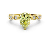 Yellow gold Fancy Yellow Pear  Milgrain Bezel Diamond Engagement Ring with Solitaire Prong Setting_141