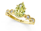 Yellow gold Fancy Yellow Pear  Milgrain Bezel Diamond Engagement Ring with Solitaire Prong Setting_142