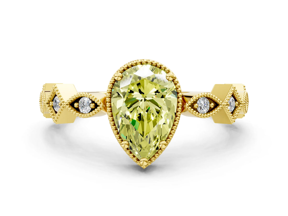Yellow gold Fancy Yellow Pear  Milgrain Marquise Diamond Twist Band Ring_38