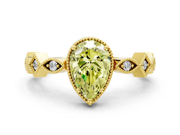 Yellow gold Fancy Yellow Pear  Milgrain Marquise Diamond Twist Band Ring