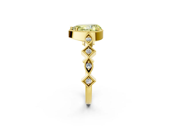 Yellow gold Fancy Yellow Pear  Milgrain Marquise Diamond Twist Band Ring