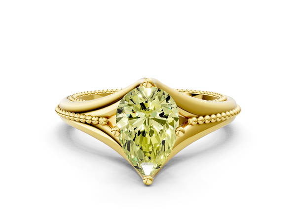Yellow gold Fancy Yellow Pear  Solitaire Beaded Band Six-Prong Setting