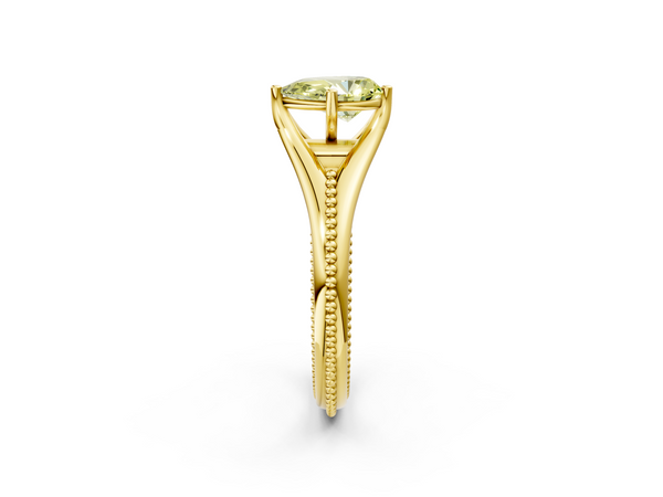 Yellow gold Fancy Yellow Pear  Solitaire Beaded Band Six-Prong Setting