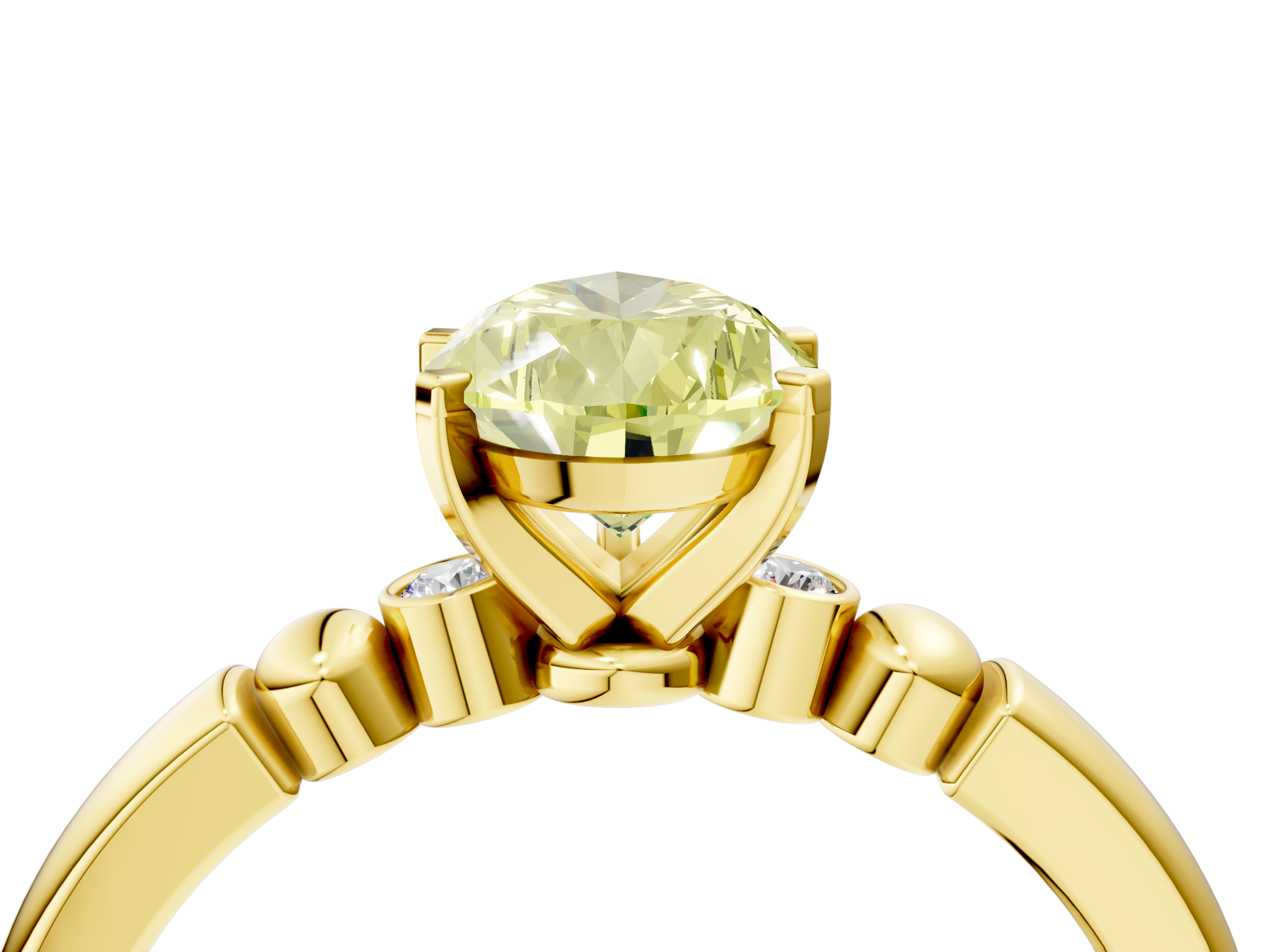 Yellow gold Fancy Yellow Pear  Solitaire Beaded Band with Four-Prong Setting_11