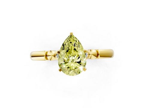 Yellow gold Fancy Yellow Pear  Solitaire Beaded Band with Four-Prong Setting_7