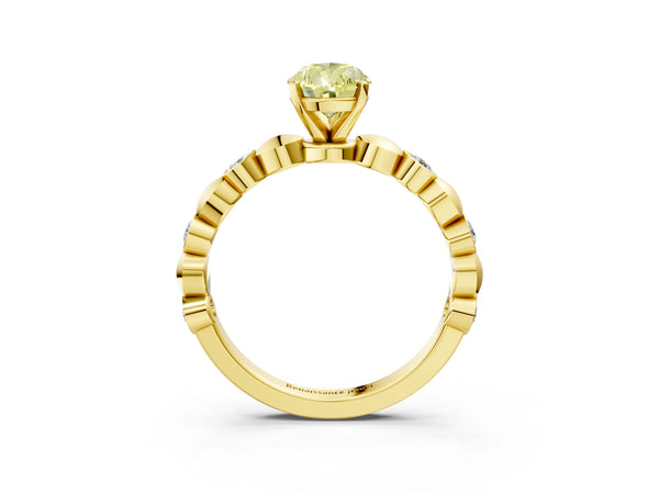Yellow Gold Pear-Shaped Engagement Ring Setting for Fancy Yellow Center with Bezel Stations