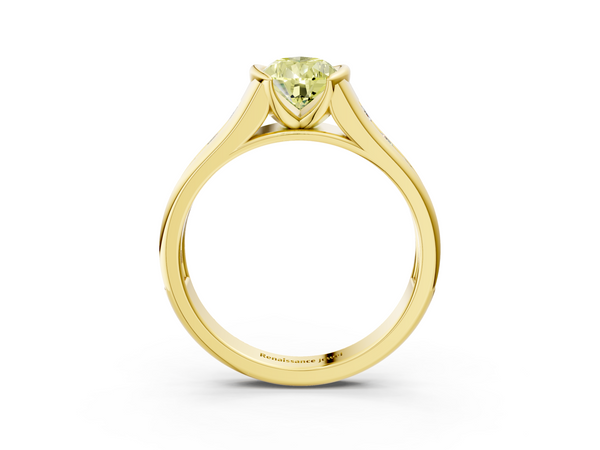 Yellow gold Fancy Yellow Pear  Solitaire Bezel-Set Diamond Ring with Channel-Set Band