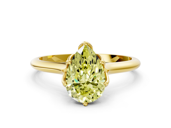 Yellow gold Fancy Yellow Pear  Solitaire Cathedral Diamond Ring with Six-Prong Setting