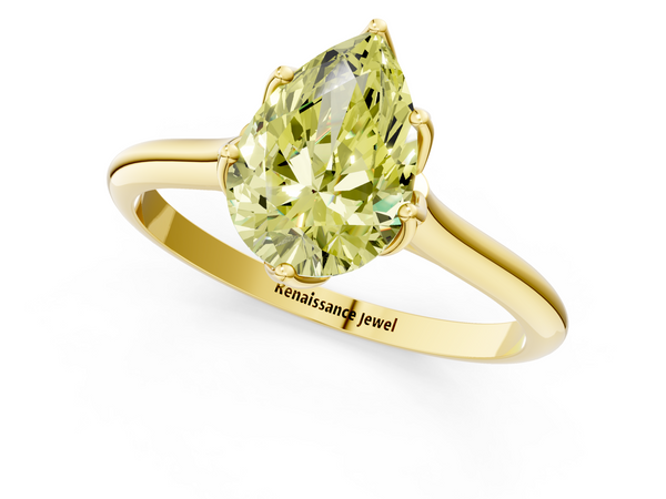 Yellow gold Fancy Yellow Pear  Solitaire Cathedral Diamond Ring with Six-Prong Setting