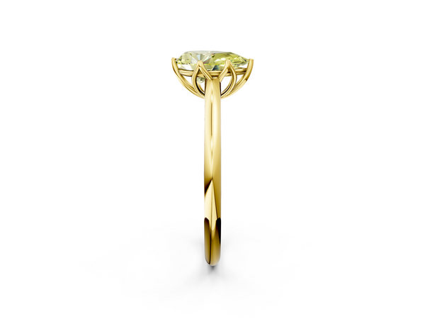 Yellow gold Fancy Yellow Pear  Solitaire Cathedral Diamond Ring with Six-Prong Setting