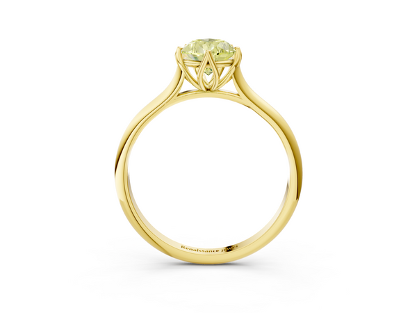 Yellow gold Fancy Yellow Pear  Solitaire Cathedral Diamond Ring with Six-Prong Setting