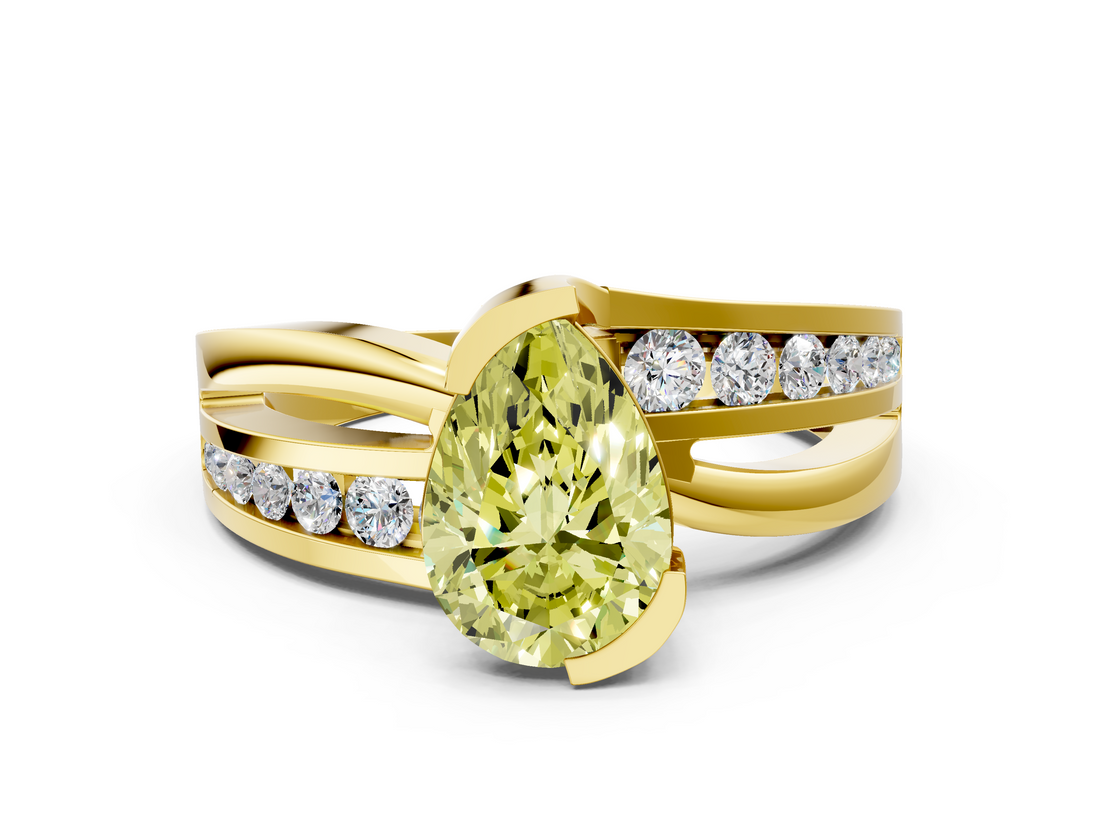 Yellow gold Fancy Yellow Pear  Solitaire Channel-Set Split Shank Ring with Tension Prong Setting_3