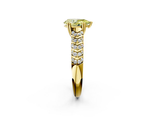 Yellow gold Fancy Yellow Pear  Solitaire Chevron Pave Diamond Engagement Ring with Six-Prong Setting