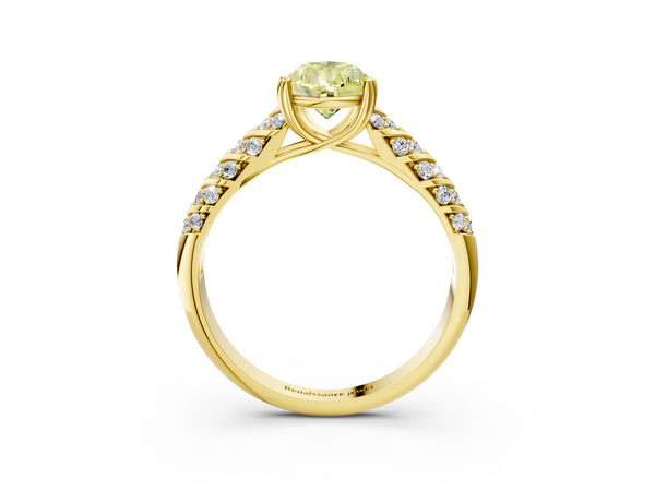 Yellow gold Fancy Yellow Pear  Solitaire Chevron Pave Diamond Engagement Ring with Six-Prong Setting