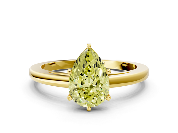 Yellow gold Fancy Yellow Pear  Solitaire Diamond Engagement Ring with Four-Prong Setting on a Classic Band