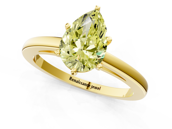 Yellow gold Fancy Yellow Pear  Solitaire Diamond Engagement Ring with Four-Prong Setting on a Classic Band