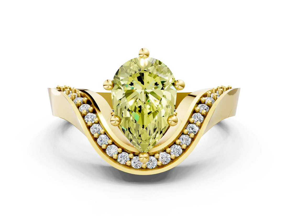 Yellow gold Fancy Yellow Pear  Solitaire Diamond Engagement Ring with Pave Band and Four-Prong Setting 1