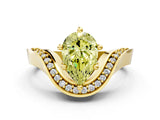 Yellow gold Fancy Yellow Pear  Solitaire Diamond Engagement Ring with Pave Band and Four-Prong Setting 1