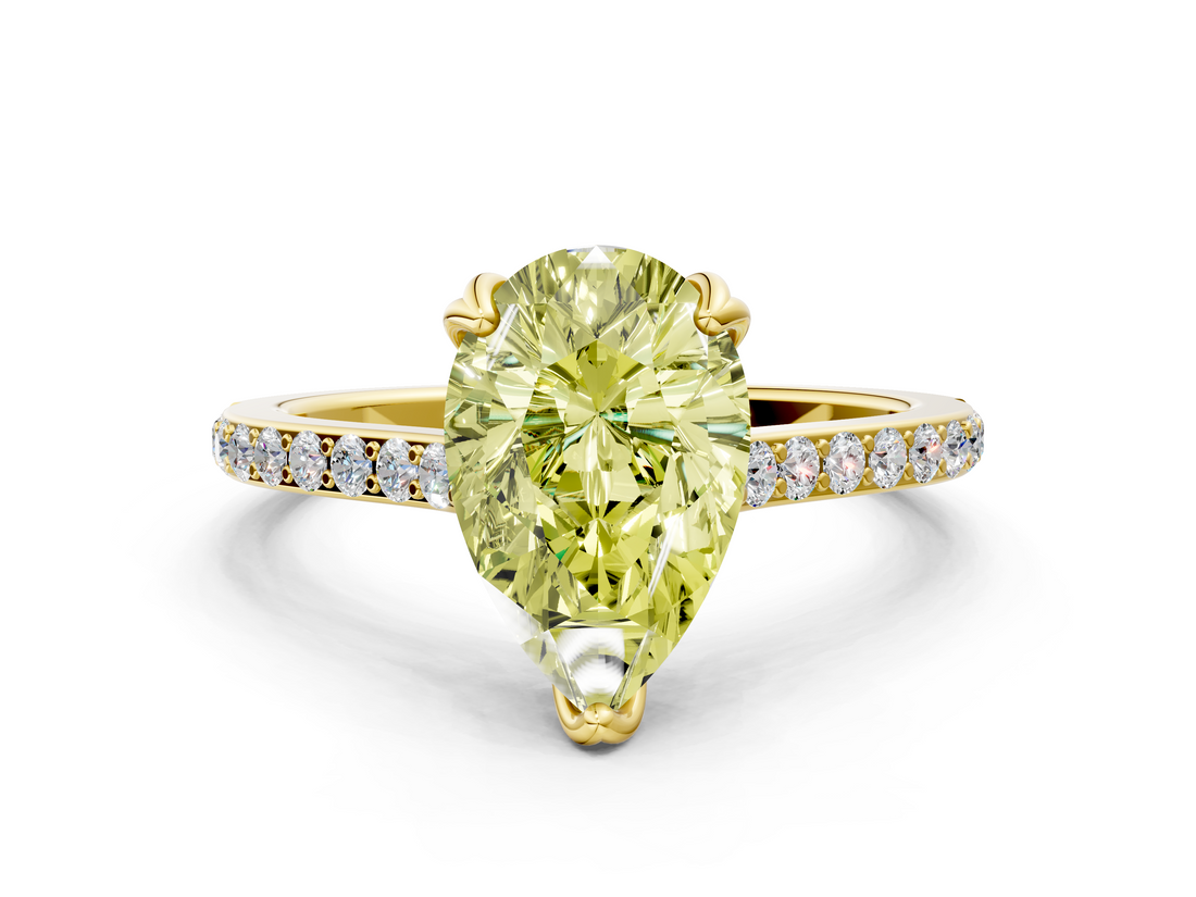 Yellow gold Fancy Yellow Pear  Solitaire Diamond Engagement Ring with Pave Band and Six-Prong Setting_20