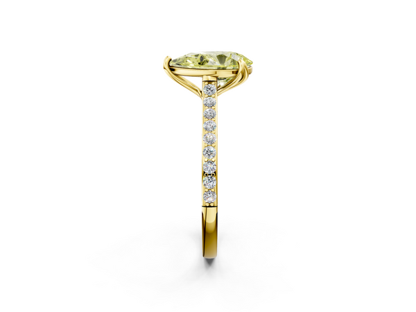 Yellow gold Fancy Yellow Pear  Solitaire Diamond Engagement Ring with Pave Band and Six-Prong Setting