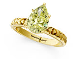 Yellow gold Fancy Yellow Pear  Solitaire Diamond Engagement Ring with XO Engraved Band and Four-Prong Setting 2