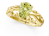 Yellow gold Fancy Yellow Pear  Solitaire Diamond Leaf Vine Band with Prong Setting_59