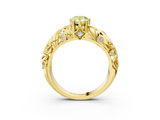 Yellow gold Fancy Yellow Pear  Solitaire Diamond Leaf Vine Band with Prong Setting_61