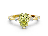 Yellow gold Fancy Yellow Pear  Solitaire Diamond Ring with Bezel Set Side Stones and Prong Setting_3