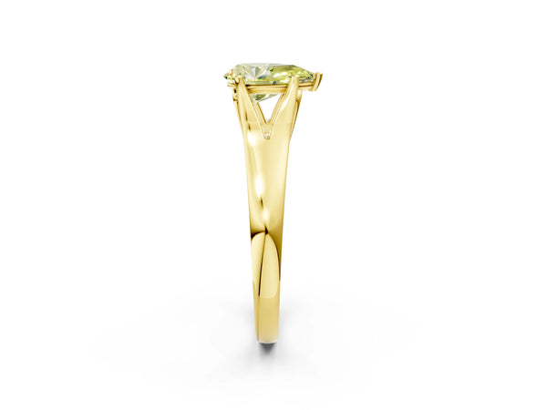 Yellow gold Fancy Yellow Pear  Solitaire Diamond Ring with Cathedral Band and Four-Prong Setting
