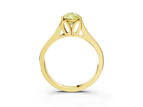 Yellow gold Fancy Yellow Pear  Solitaire Diamond Ring with Cathedral Band and Four-Prong Setting
