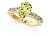 Yellow gold Fancy Yellow Pear  Solitaire Diamond Ring with Channel-Set Baguette Band and Four-Prong Setting_86