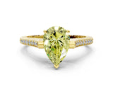 Yellow gold Fancy Yellow Pear  Solitaire Diamond Ring with Channel Set Band and Bezel Prong Setting_56