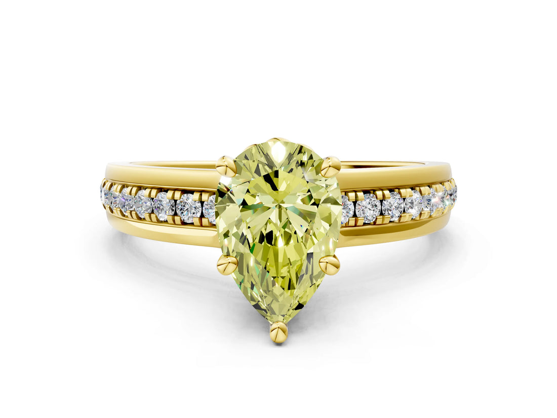Yellow gold Fancy Yellow Pear  Solitaire Diamond Ring with Channel Set Band and Six-Prong Setting_48