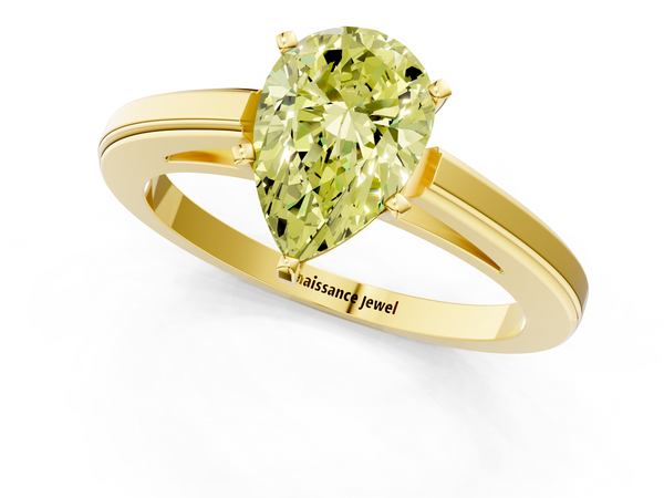 Yellow gold Fancy Yellow Pear  Solitaire Diamond Ring with Four-Prong Setting and Classic Band