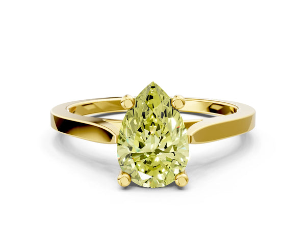 Yellow gold Fancy Yellow Pear  Solitaire Diamond Ring with Four-Prong Setting and Tapered Band