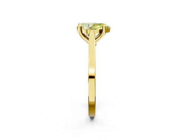 Yellow gold Fancy Yellow Pear  Solitaire Diamond Ring with Four-Prong Setting and Tapered Band