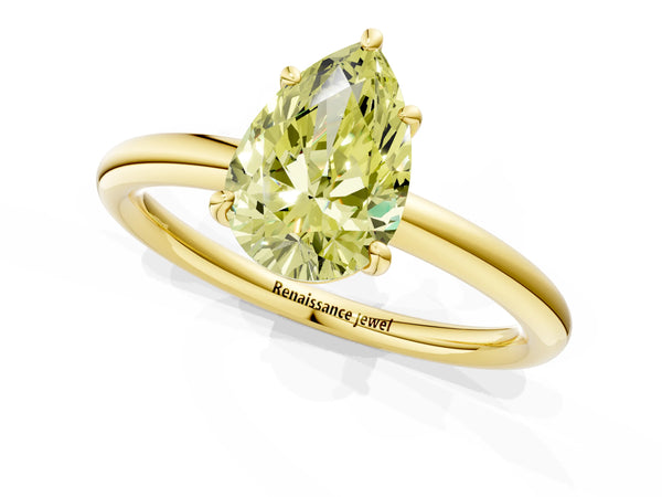 Yellow gold Fancy Yellow Pear  Solitaire Diamond Ring with Four-Prong Setting on a Plain Band