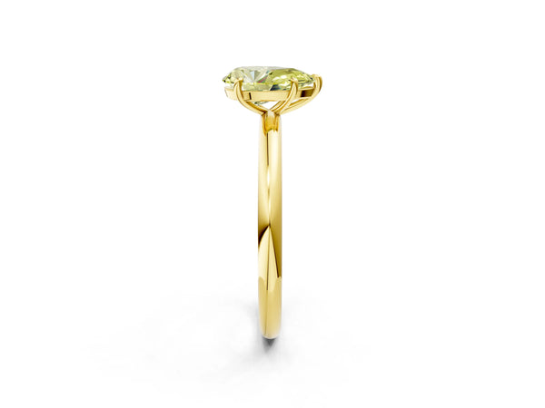 Yellow gold Fancy Yellow Pear  Solitaire Diamond Ring with Four-Prong Setting on a Plain Band