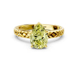 Yellow gold Fancy Yellow Pear  Solitaire Diamond Ring with Milgrain and Black Enamel X Pattern Band_187