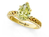 Yellow gold Fancy Yellow Pear  Solitaire Diamond Ring with Milgrain and Black Enamel X Pattern Band_188