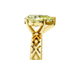 Yellow gold Fancy Yellow Pear  Solitaire Diamond Ring with Milgrain and Black Enamel X Pattern Band_192