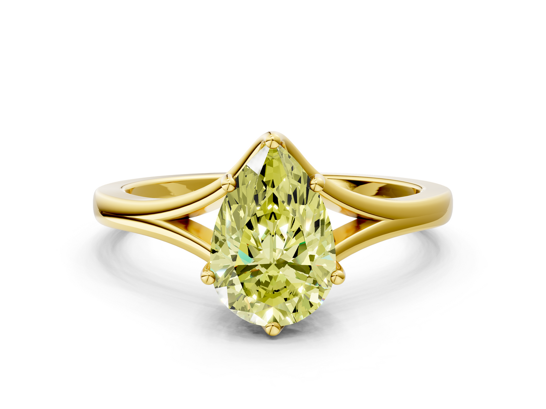 Yellow gold Fancy Yellow Pear  Solitaire Diamond Ring with Six-Prong Setting and Tapered Band_17
