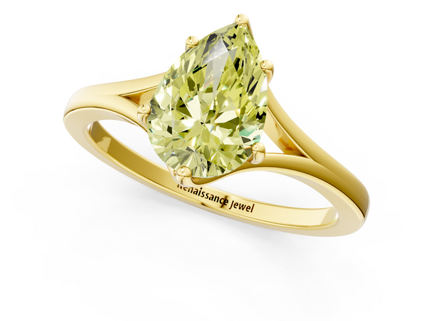 Yellow gold Fancy Yellow Pear  Solitaire Diamond Ring with Six-Prong Setting and Tapered Band